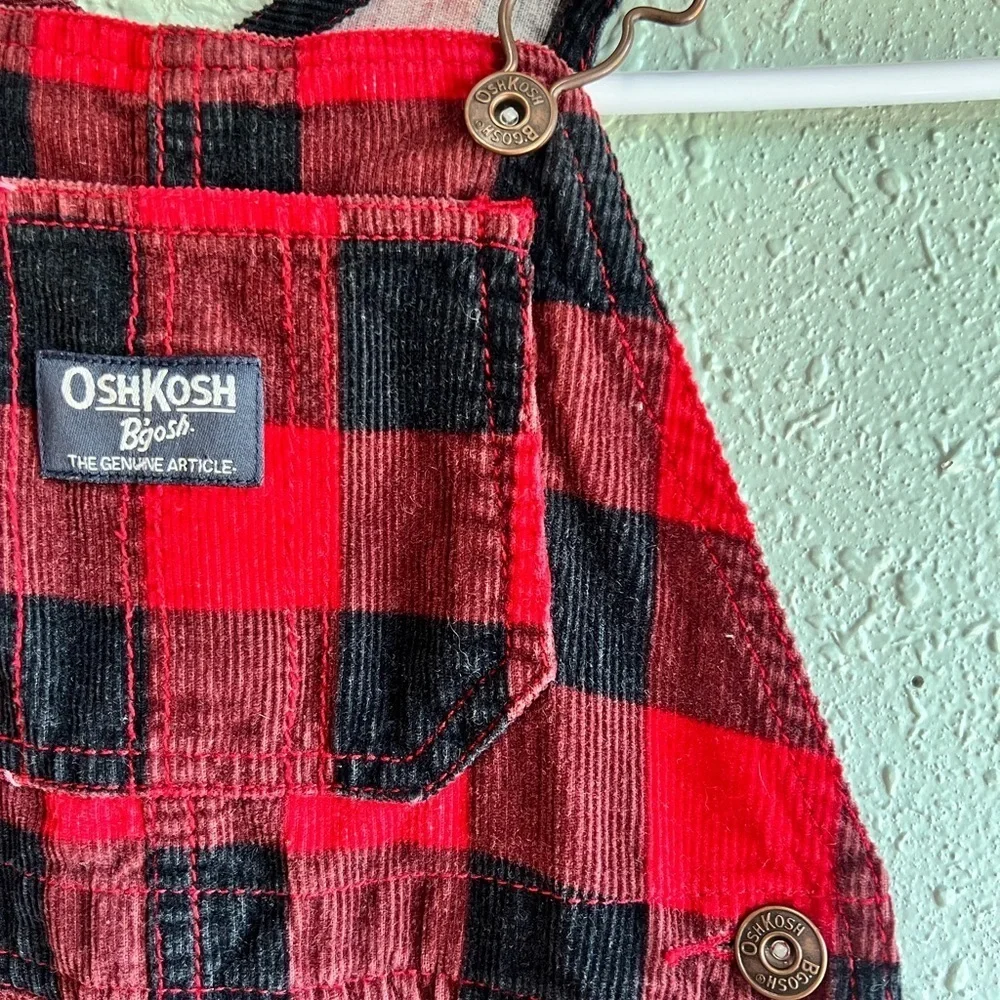 OshKosh B'gosh Kids Red and Black Plaid Overalls